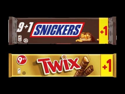 Snickers/Twix 9+1 gratis (Aktion nur in der Deutschschweiz und im Tessin gültig)